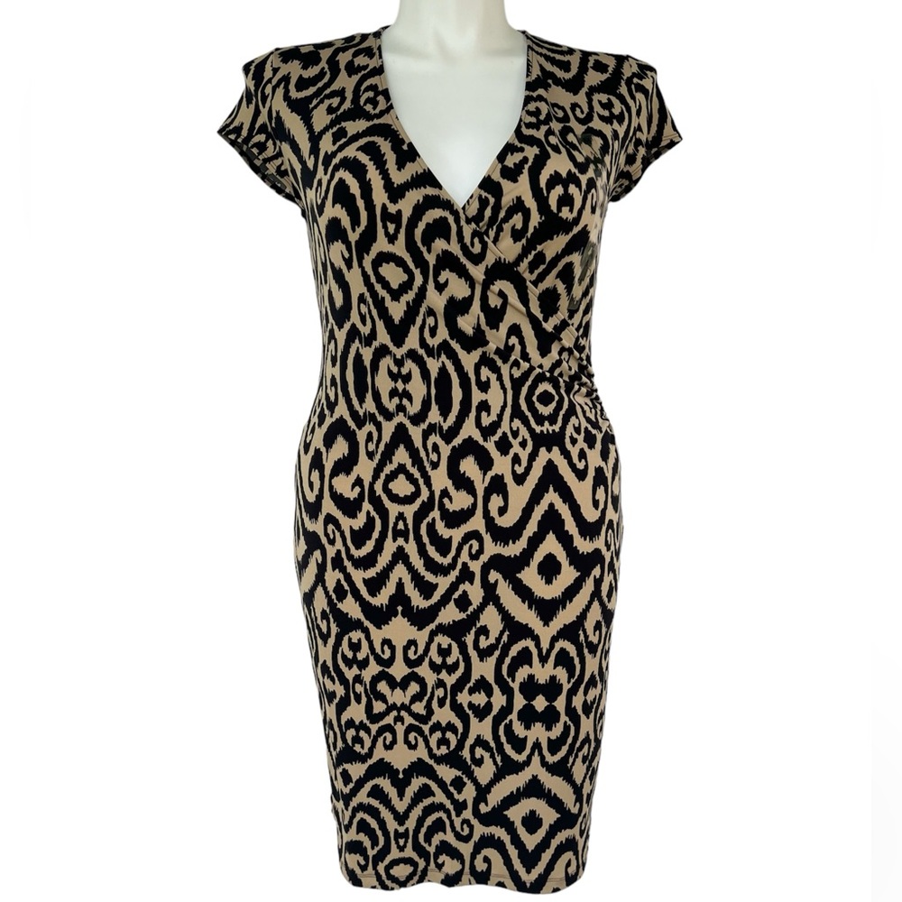 Jones New York Signature Ikat Black Combo Wrap Dress Size Medium